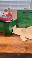 Bottega Veneta Men  s Low Top Lace-Up Mesh Colorblock Sneakers Red/Blue New