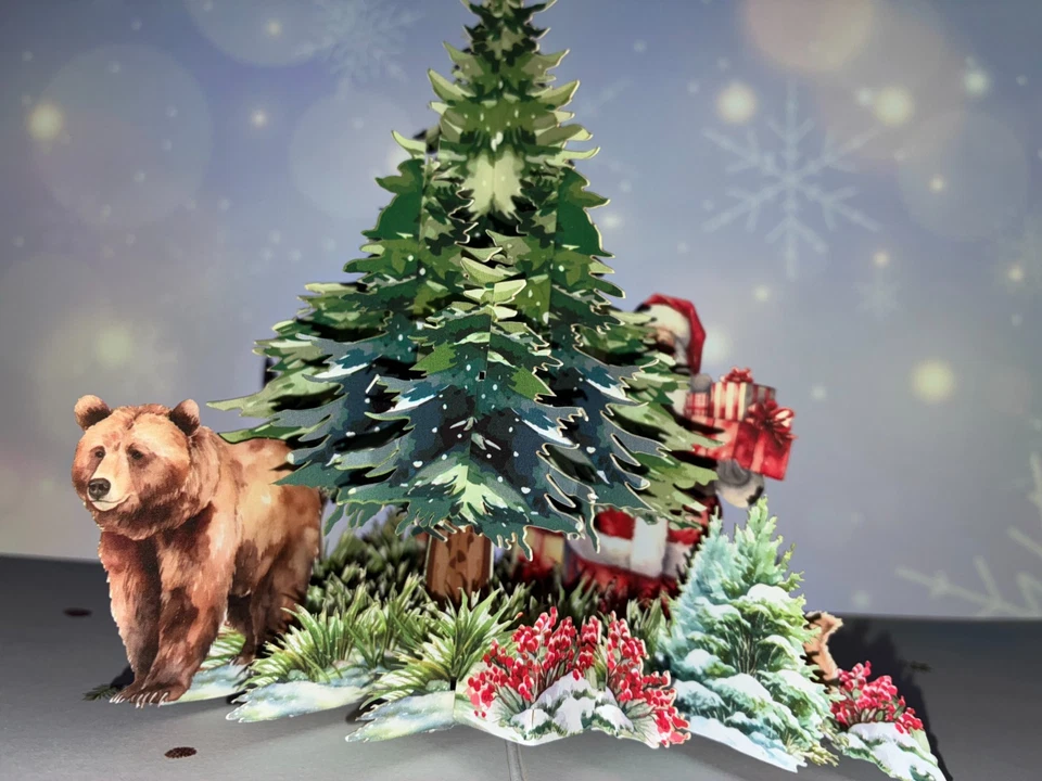 Super Cute 3D Pop Up Christmas Woodland Card with Santa Animals Tree - Image 3 of 4