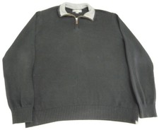 Eddie Bauer Sweater Mens T2XL Tall Solid Black Quarter Zip Pullover Cotton Logo