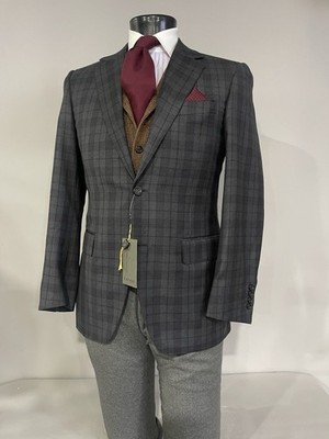 $1495 NWT Canali Grey Plaid Sport Jacket Made In Italy 100% Wool  EU 50R US 40R