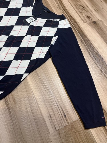 $70 New Tommy Hilfiger Navy White Argyle Pattern Sweater Women's Size 1X XL - Picture 6 of 10