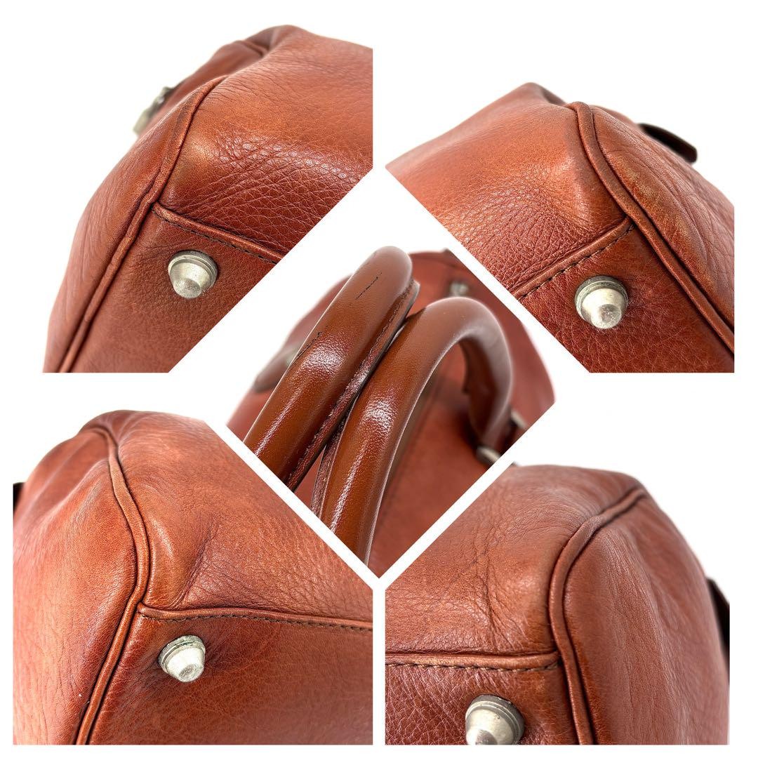 agnes b mini Boston bag in brown grained leather with