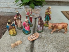 Vintage West Germany 9 Piece Nativity Set Holy Family Wise Men Shepherd Etc Read