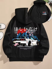 JDM Car Hoodie Men Japanese Streetwear Sakura Cherry Blossom Graphic Sweatshirt