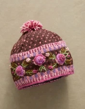 NWT Lost Horizons Sundance Catalogue Frosty Blooms Raisin Aubrey Beanie Wool Hat