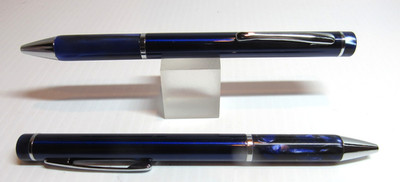 2 TERZETTI VECTOR BLUE METAL BALLPOINT PEN-ACRYLIC ACCENT-CLOSEOUT