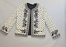 Tory Burch Jacket Quilted Tilda Jacket Open Front Ivory Black Size 4