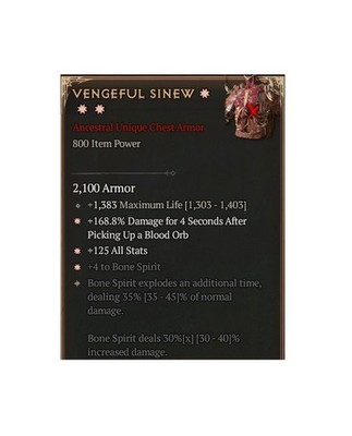 Diablo 4 Eternal Vengeful Sinew 3GA 35% Unique Chest Armor Equipment item Gear