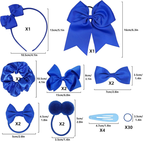 45Pcs Royal Blue School Girls Hair Accessories Kit Royal Blue Bow Headband Clips - Picture 2 of 12