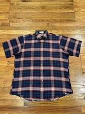 Vintage 90's LL Bean Short Sleeve Plaid Button Down Shirt Men XXL Made In USA