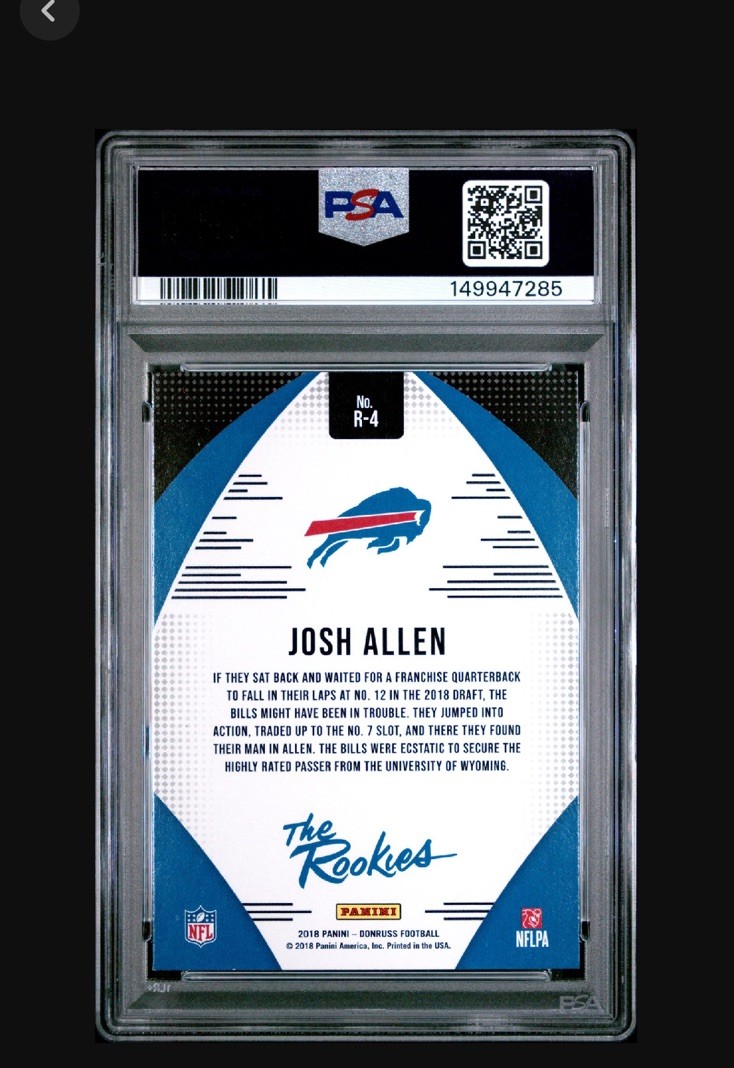 2018 Panini Donruss The Rookies Josh Allen R4 RC Rookie PSA 9 Bills MVP QB view 3