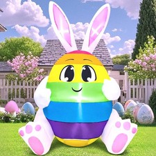 5FT Easter Inflatables Outdoor Decoration Colorful Egg with Bunny Ears, Built...