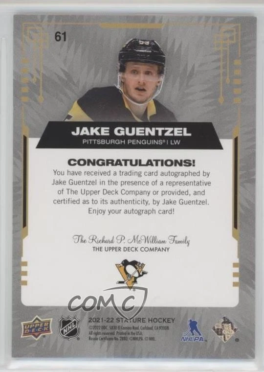 2021-22 Upper Deck Stature Auto Jake Guentzel #61 Auto - Image 2 of 2