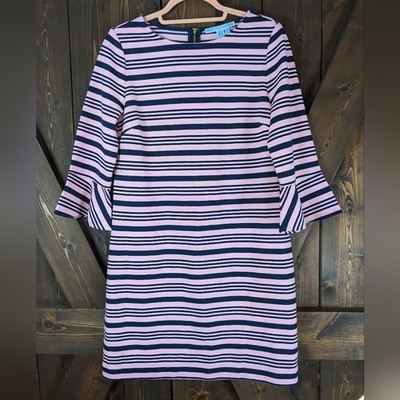 Draper James Womens Sheath Dress Small Ruffle Sleeve Pink Blue Striped Spring SM