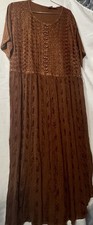 Brown Lace Button Front Maxi Dress Scoop Neck Short Sleeve Long
