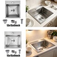 13x15/15x15inch Stainless Steel Drop-in Kitchen Bar Sink Topmount with Strainer