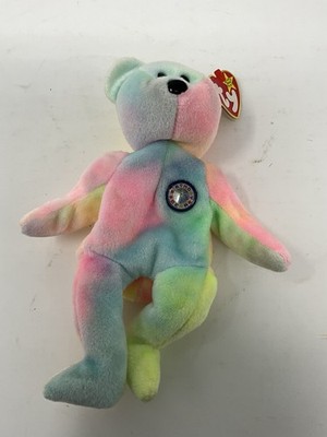1999 B.B Birthday Bear Rainbow B-day Ty Beanie Baby Retired.
