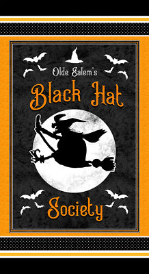 Henry Glass Olde Salem Black Hat Society 24'' Witch Panel Glow Fabric By Panel