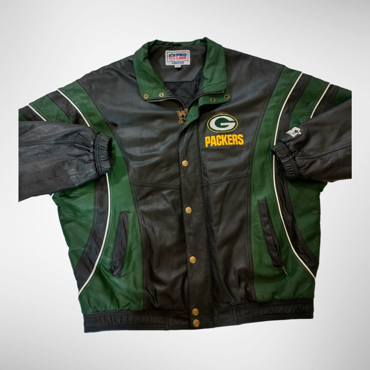 Vintage Green Bay Packers Leather Jacket Adult XXL Pro Line