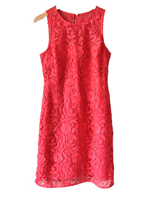 J.Crew Dress Lace Overlay Coral EUC Sz 10 Fit Flare Sleeveless Preppy
