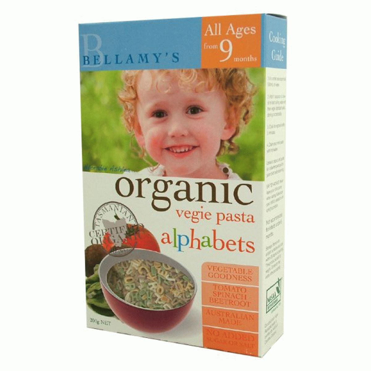 BELLAMYS VEGGIE PASTA ALPHABETS 200G BELLAMY'S ORGANIC VEGIE