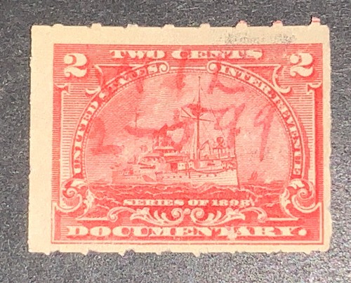 Travelstamps: 1898 US Stamps Scott #R164 “Battleships “ Used NG Red Pen Cancel - Picture 2 of 5