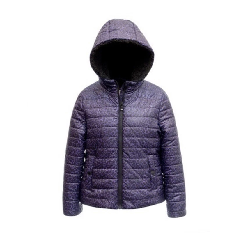 Giacca cappotto ragazza Michael Kors stampa leopardata design viola nero taglia 3T NUOVO