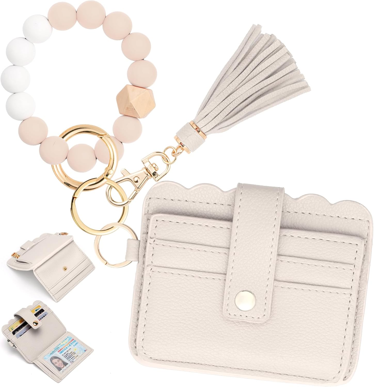 Wallet Keychain Wristlet for Women,Slim RFID Credit Card Holder Purse Tassel Key