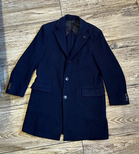 LARDINI Men's Overcoat Coat 100% Wool Navy Size 48 / 50 - Picture 2 of 16