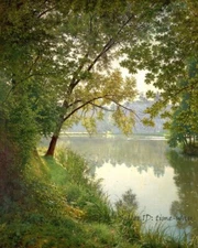 Lakeside Landscape Oil painting Wall Art Giclee Printed on Canvas P041