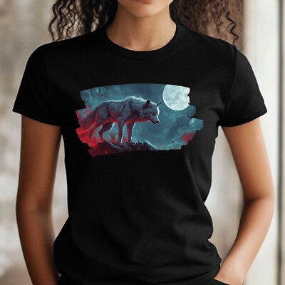 T-Shirt Frauen Wolf Illustration Motiv Baumwolle Größe XS bis 3XL