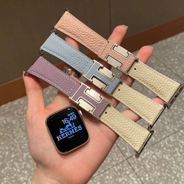 Leather For Apple Watch Ultra 12 11 10 9 8 7 6 5 Strap Watch Band H-fold Buckle