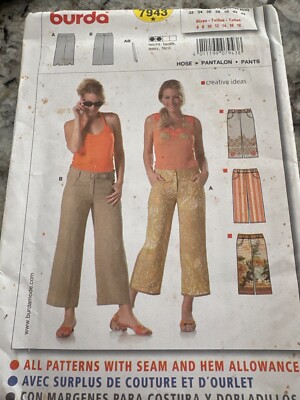 Burda 7943 wide leg pants  capri Sewing Pattern  sz 6-18