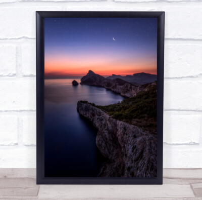 Night Coastal Cliff Cliffs Ridge Ledge Langzeitbelichtung Himmel Wandkunstdruck