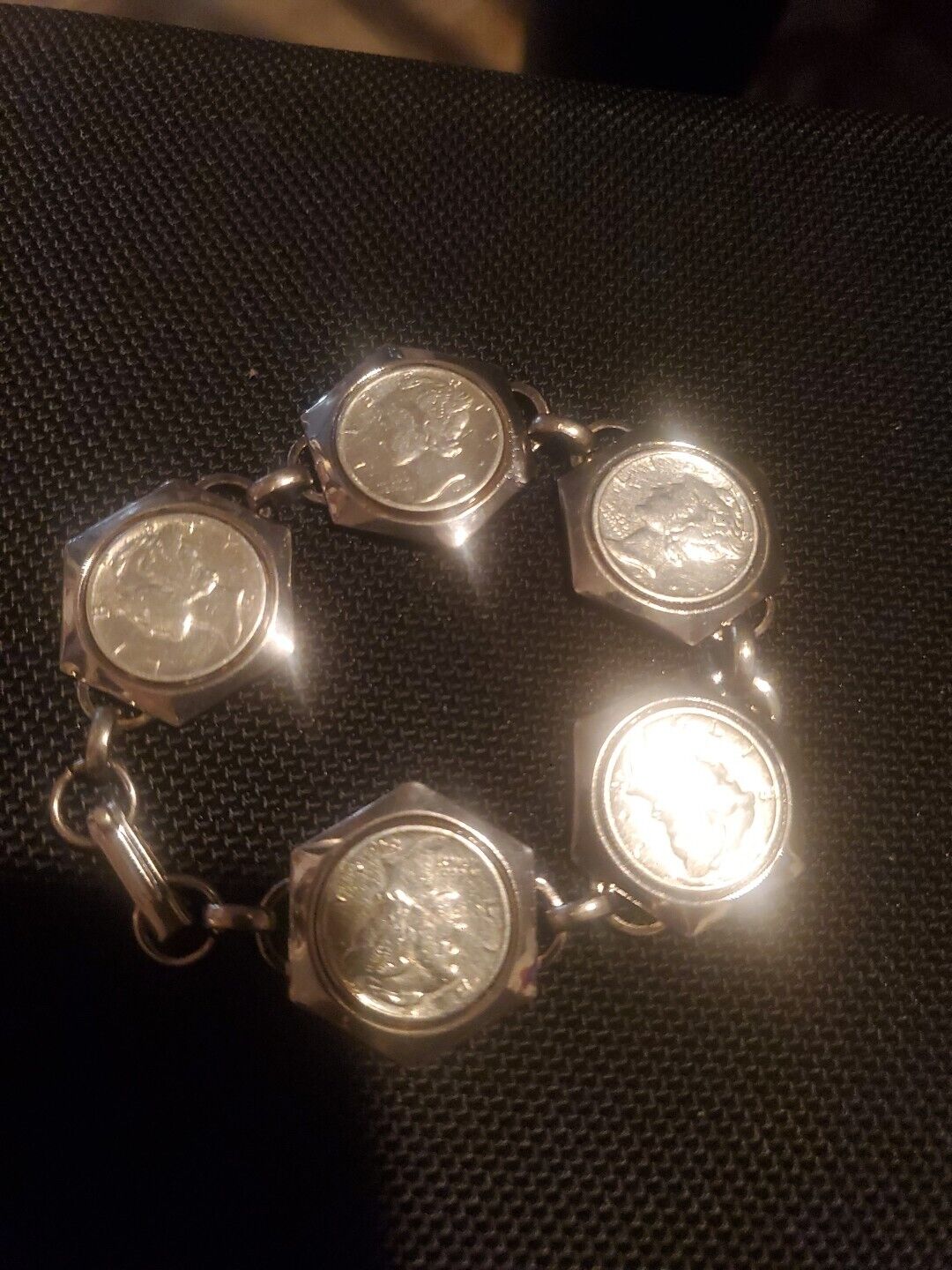 Beautiful Silver Plated Coin Bracelet w/ 5 90% Si… - image 1