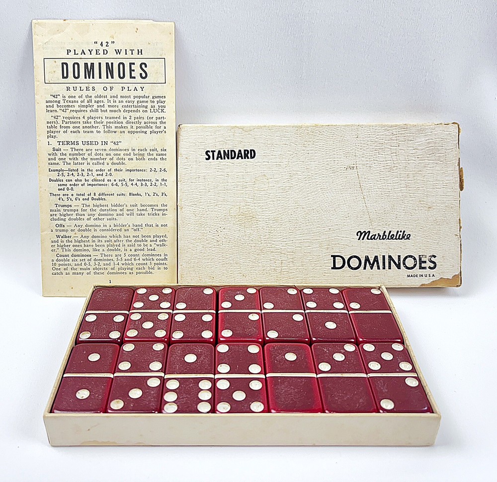 Vintage Standard No. 616 Marblelike RED Dominoes Puremco Manufacturing Waco USA