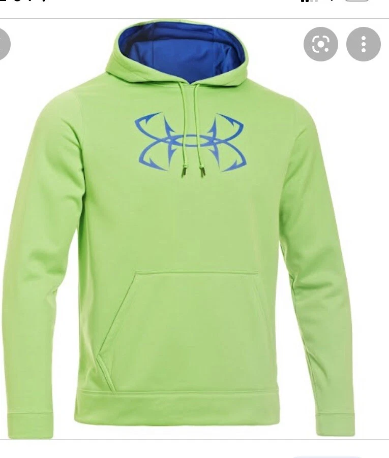 NWT Mens' UNDER ARMOUR Neon Green / Blue Logo, Loose, Fish Hook Hoodie.  Medium