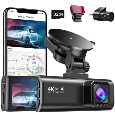 REDTIGER Dashcam F7NP 4K Ultra Clear Wifi&App GPS Tracking Dashcam Vorne/Hinten