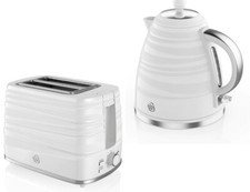 Swan Symphony Jug Kettle and 2-Slice Toaster Set - White Grey