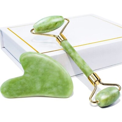 Rouleau De Jade Et Gua Sha - Set Massage Facial Naturel, Neuf Sous Emballage