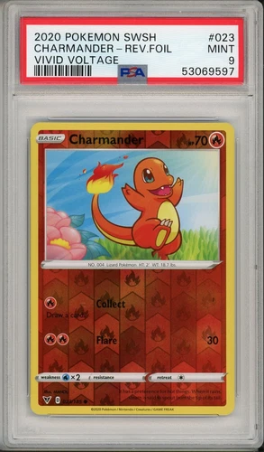 2020 Pokemon SWSH Vivid Voltage Charmander Reverse Foil Holo #023 PSA 9