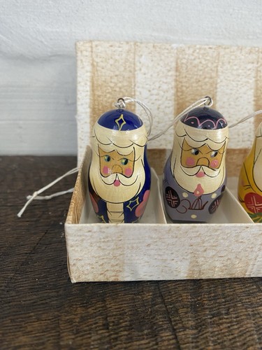 VTG -7 Russian Nesting Doll Style XMAS Ornaments Hand Painted Nostalgia Wood EC - Picture 8 of 11