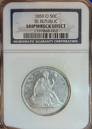 1859-O SS Republic NGC Shipwreck Effect! Seated Liberty Half Dollar