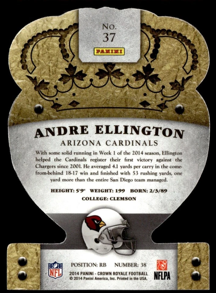 2014 Panini Crown Royale Die Cut Andre Ellington Arizona Cardinals #37 - Image 2 of 2