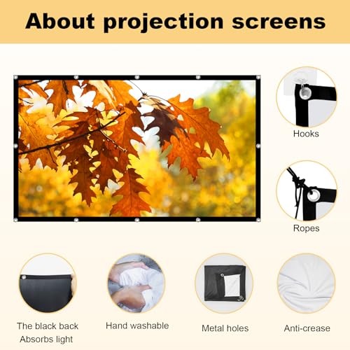 Foldable 100-inch Projector Screen,XINLEMY 4k 16:9 100inch projector screen