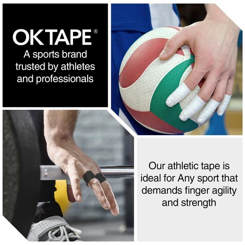 OK TAPE 8 Rouleaux Ruban Athlétique, 0,3 Pouce Ruban à Doigts pour 15 Yards, 0,3-Noir - Photo 4/6