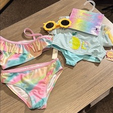 NWT swim bundle girls size 5 Colorful Swimsuit Set with Sunglasses a 2 piece