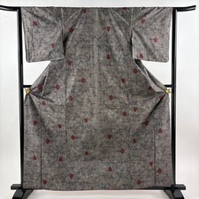 JAPANESE KIMONO TSUMUGI DARK BROWN 164.5cm 5 ft 5 in PURE SILK B1572