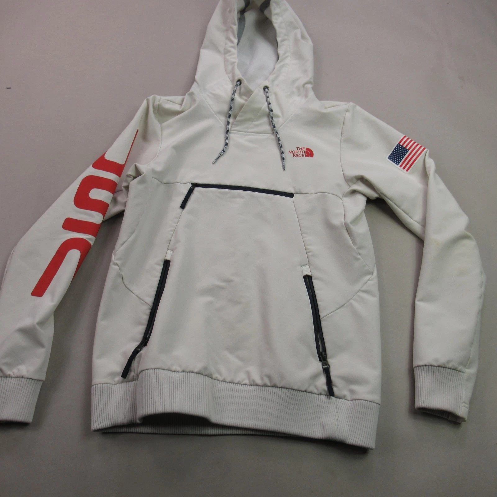 North Face Hoodie Womens XS Long Sleeve Hooded Pullover White Pockets