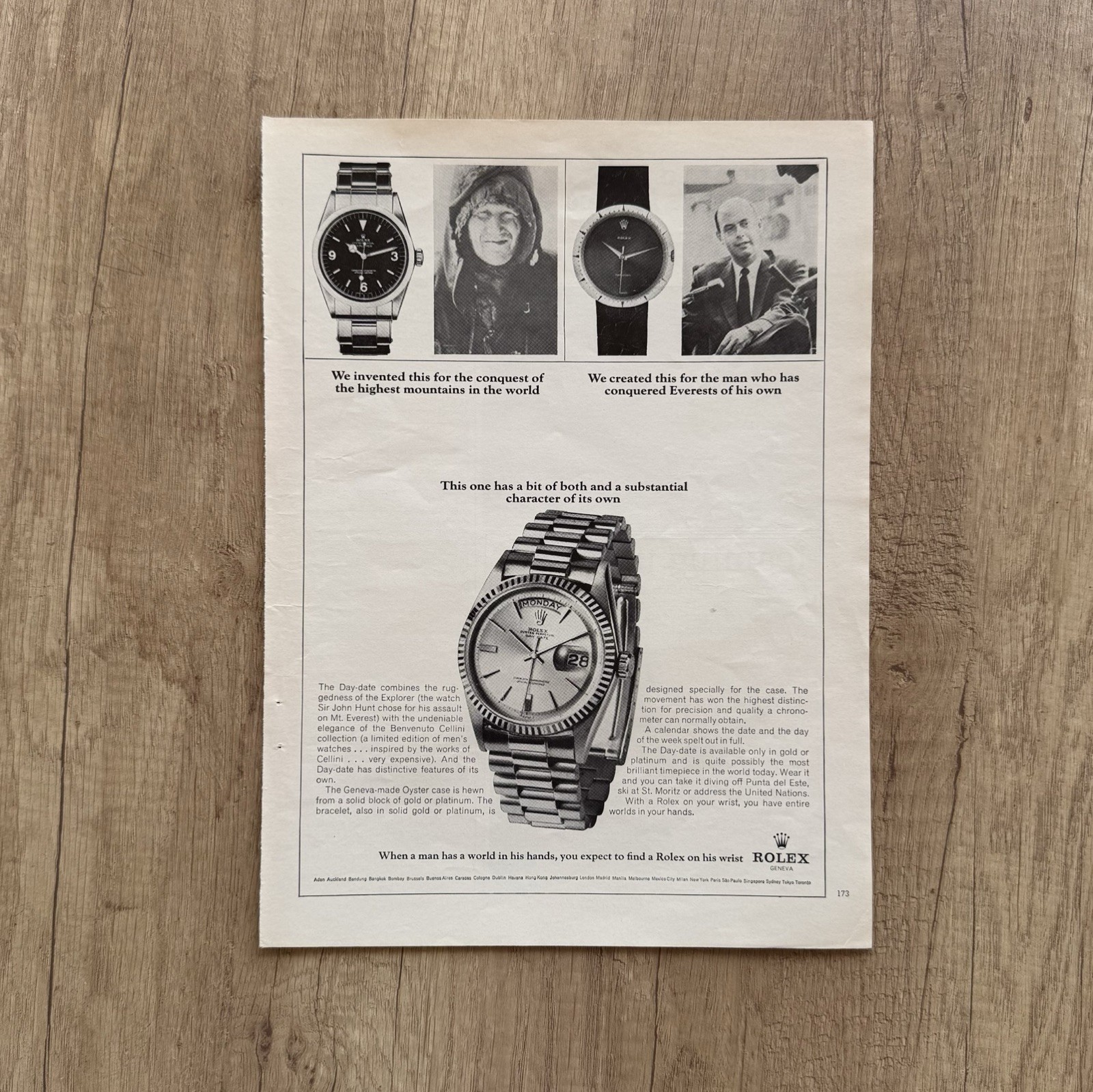 Ritaglio pubblicitario Rolex Oyster Day-Date 1966
